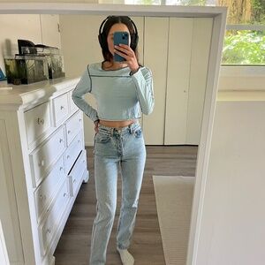 Blue Long Sleeve Cropped Tea